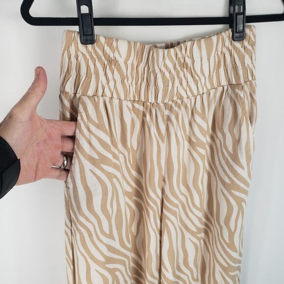 Sincerely Jules Linen Blend Zebra Print Elastic High Rise Straight Leg Pant L - Picture 5 of 11
